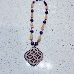 Vintage earth tone/ beaded necklace/with medallion